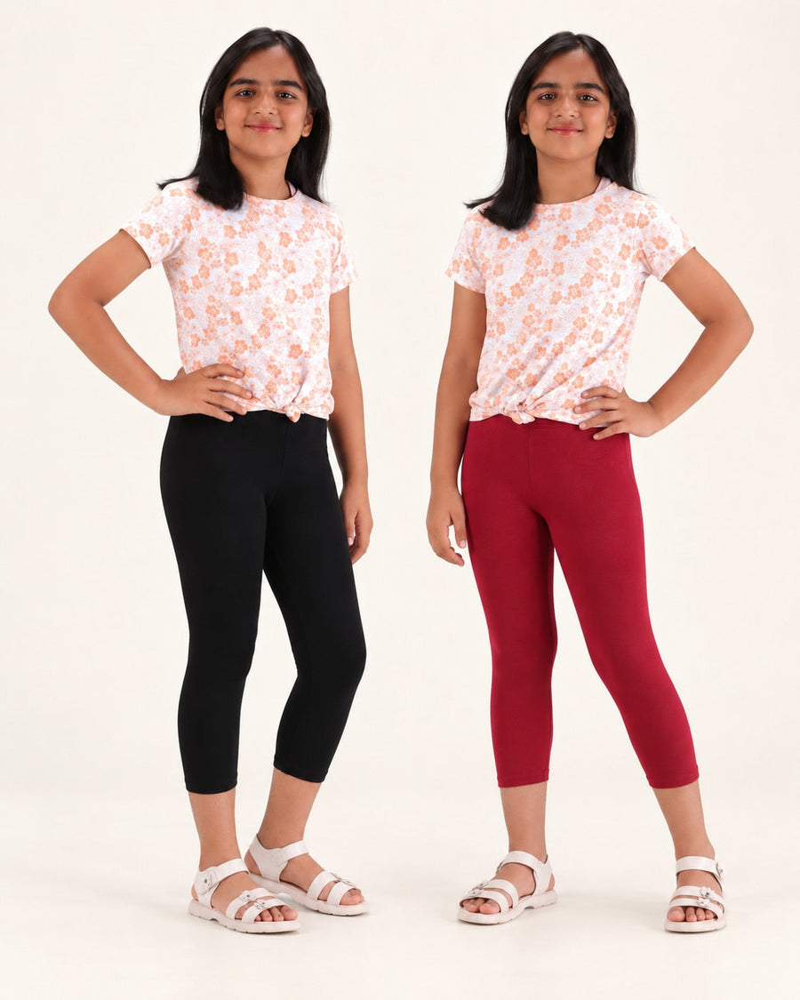 Girls’ Capri Leggings – 2-Piece Combo
