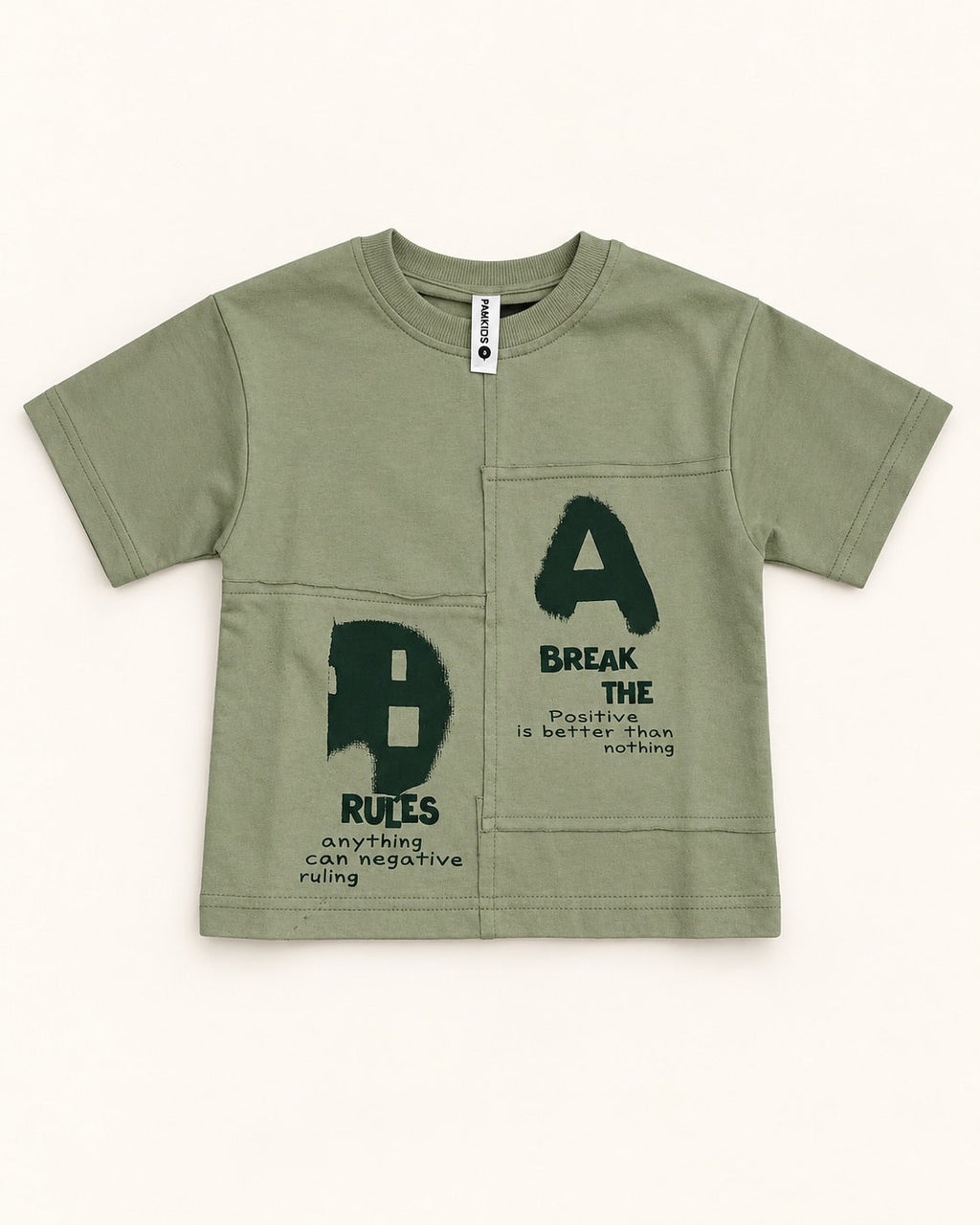 Front view of sage kids’ a/b graphic t-shirt.