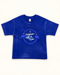 Front view of blue kids’ pathfinder graphic t-shirt.