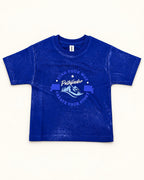 Front view of blue kids’ pathfinder graphic t-shirt.