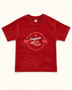 Front view of red kids’ pathfinder graphic t-shirt.