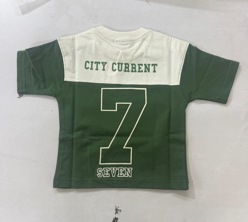 Green Kids’ City Current Seven T-Shirt, supplied back view.