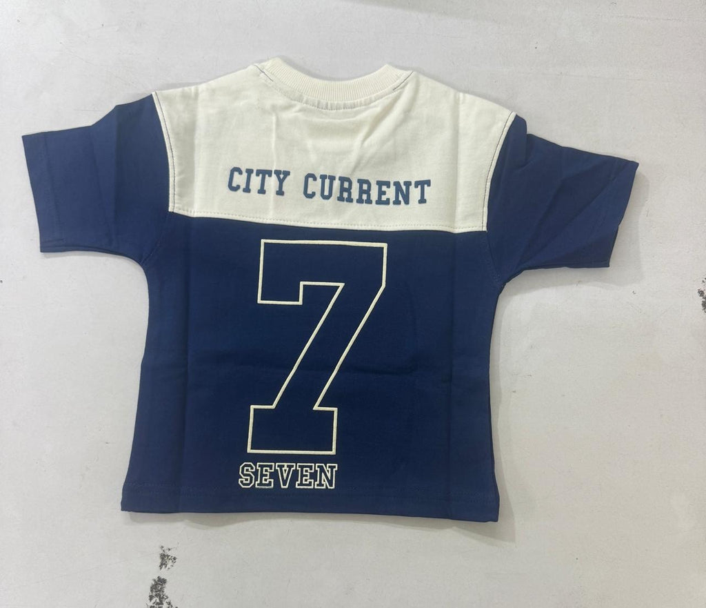 Navy Kids’ City Current Seven T-Shirt, supplied back view.