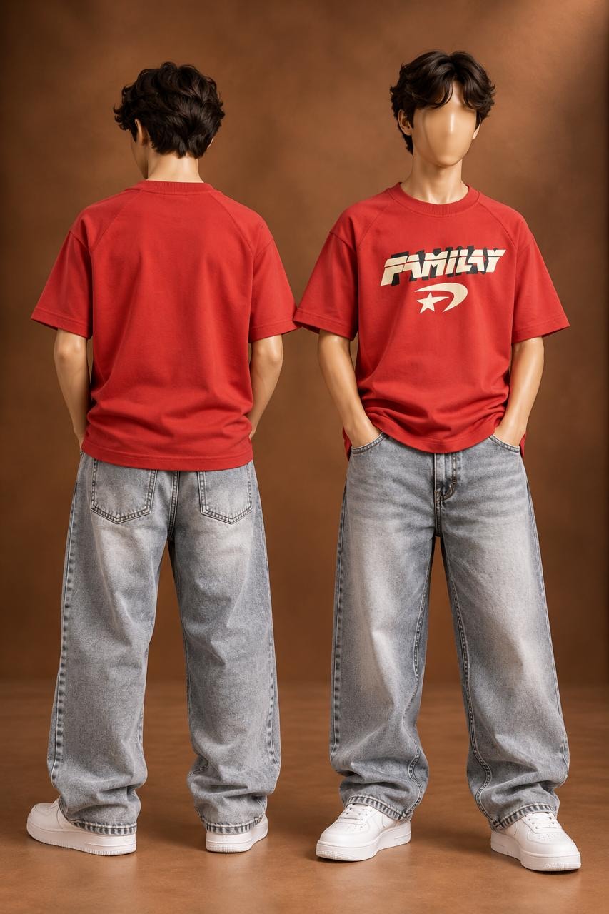 Red Kids’ Fmilay Studio Graphic T-Shirt, supplied product reference. T-shirt only.