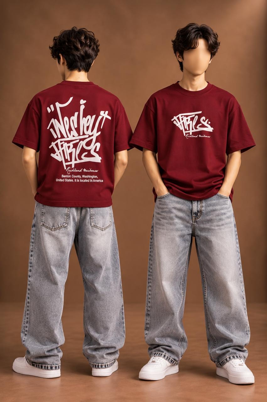 Burgundy Kids’ Richley Graffiti T-Shirt, supplied product reference. T-shirt only.