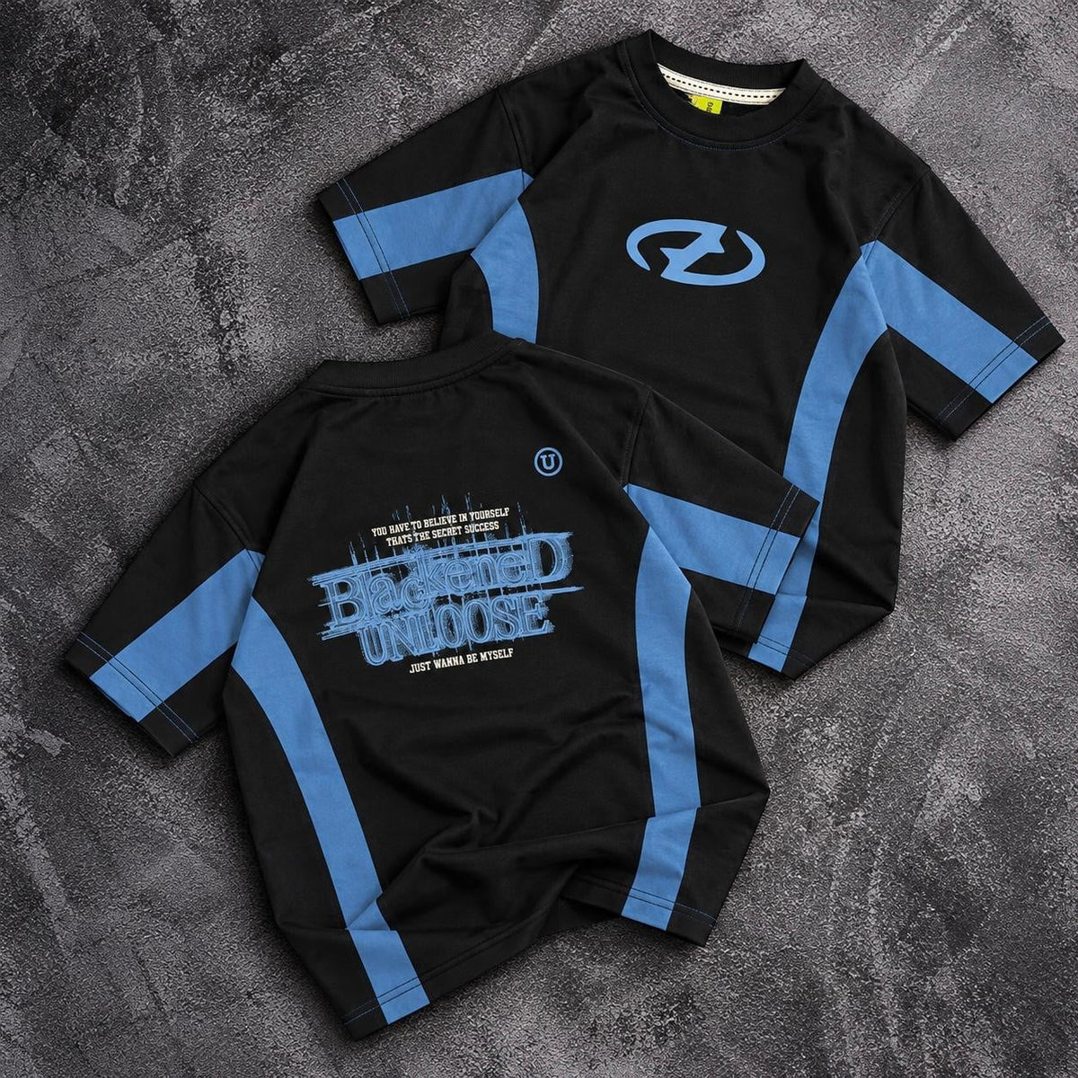 Black / Blue Kids’ Unloose Colourblock T-Shirt, supplied product reference. T-shirt only.
