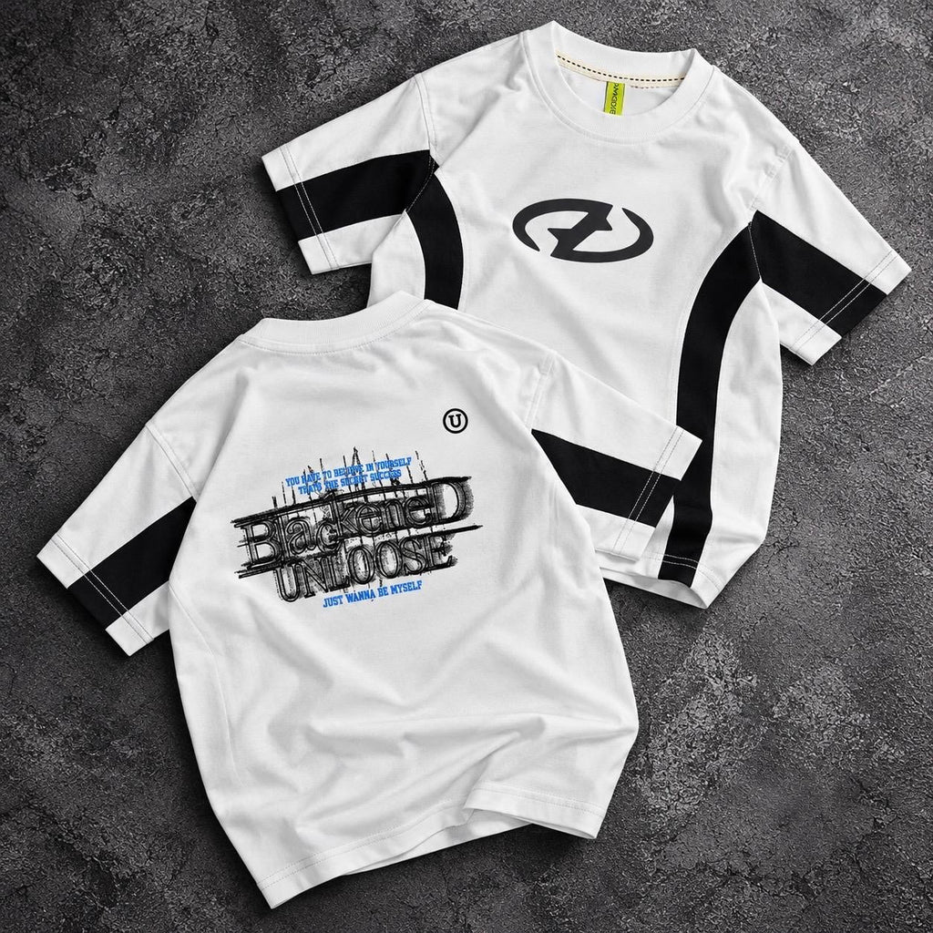 White / Black Kids’ Unloose Colourblock T-Shirt, supplied product reference. T-shirt only.